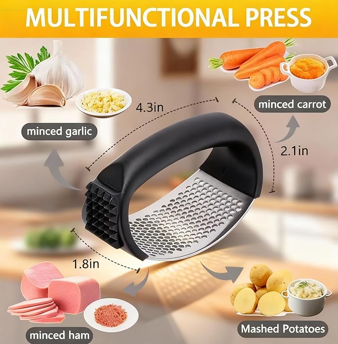 Garlic Press Equipped with Soft Ergonomic Handle, Easy to Crush Garlic, Easy to Clean, and Rust-resistant, Upgrade Black