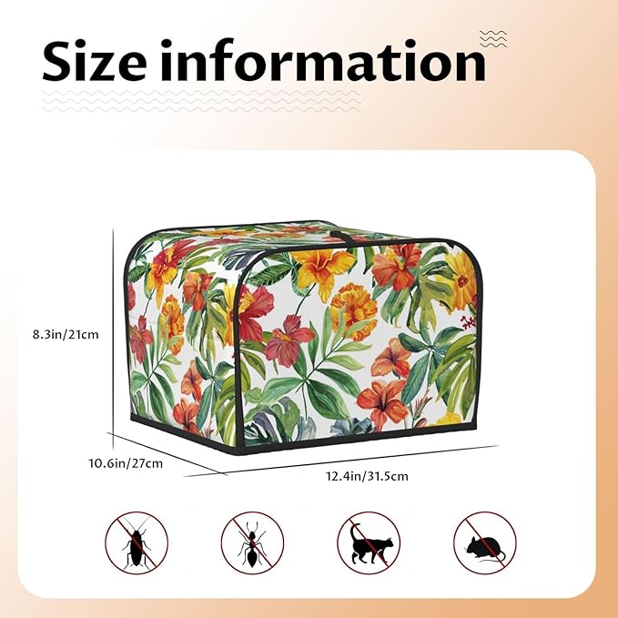 Tropical Flowers Covers for 4 Slice Toasters,Cute Country Bread Machine Cover with Handle,Washable Stain Resistant Kitchen Small Appliance Cover Dining Decor