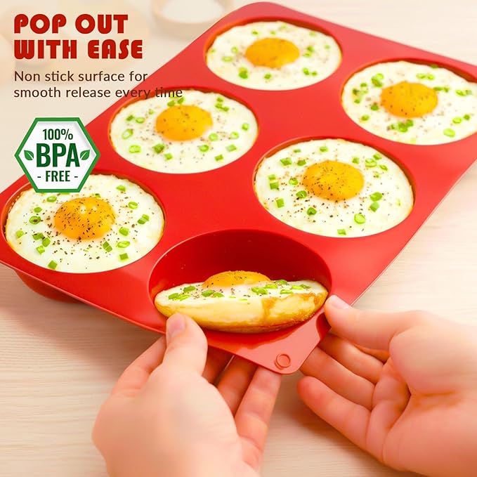 HKNMTT Round Silicone Mold for Baking, Shallow Large Muffin Top Hamburger Pan, 12 Cavities 2 Pack Breakfast Sandwich Baked Eggs Bites Circle Cake Layer Mould Food BPA Free Grade Oven Safe
