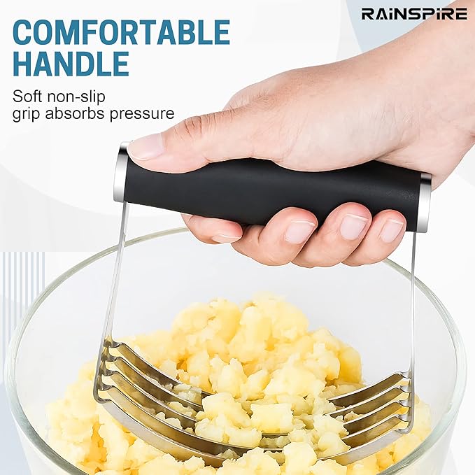 Rainspire XL Pastry Cutter For Baking, Heavy Duty Pastry Blender Stainless Steel, Thick Sharp Blades Dough Blender, Dough Cutter Butter Cutter Pastry for Easy Mixing, Dishwasher Safe (Black)