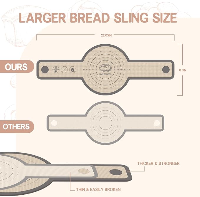 Koolstuffs Silicone Bread Sling Oval and Round, 2 PCS Nonstick＆Reusable Bread Baking Mats, Easy-To-Clean Dutch Oven Liners, Sourdough Bread Baking Supplies