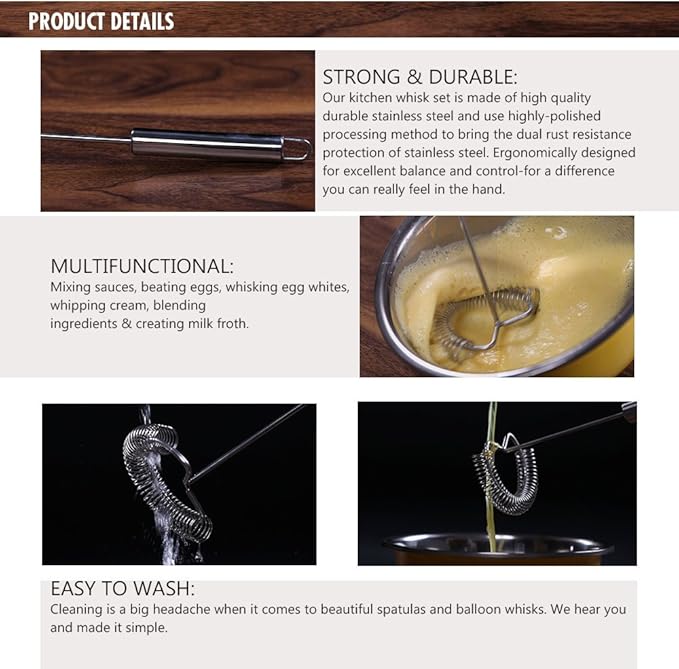 Whisk,Spiral Whisks Egg Beater for Blending Mixing Stirring, Non-Stick Stainless Steel Whisk,11.2 inch