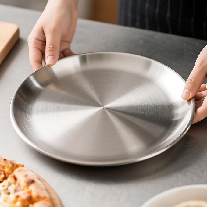 AWTBDP 12 Inch Pizza Pan Set of 3 for Oven, Non-Stick Stainless Steel Pizza Steel, Sturdy Non-Toxic Round Pizza Pans Tray for Cookie Pizza Pie Cake, Dishwasher Safe & Easy Clean