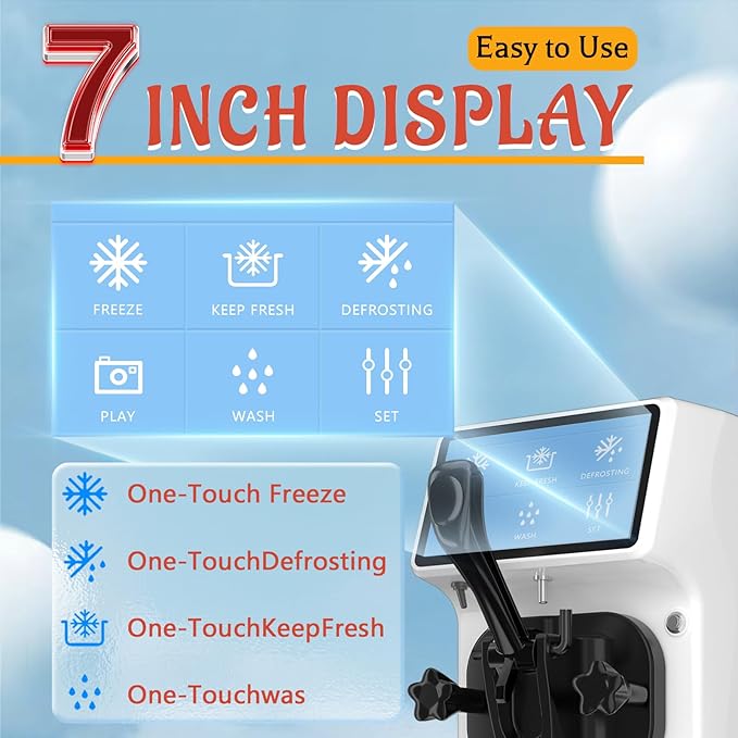 Soft Serve Ice Cream Machine, 4 to 4.5 Gal/H Ice Cream Maker 7 Inch Screen Soft Serve Machine with Pre-Cooling & Fresh-Keeping, 6L Stainless Hopper, Enclosed Body for Home Party Café Store