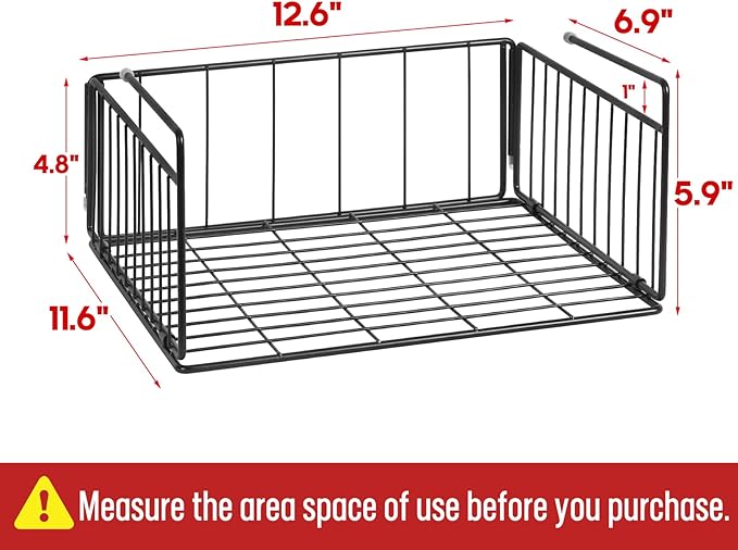 SUFAUY 2-Pack Under Shelf Basket, Under Cabinet Storage Hanging Shelf for Pantry Closet, Black