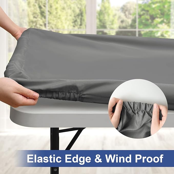 homing Rectangle Table Cloth Cover, Waterproof Polyester Elastic Fitted Tablecloth, Fits for 8 Foot Folding Tables, Washable Table Protector for Picnic, Camping, Outdoor (Grey, 30" x 96")