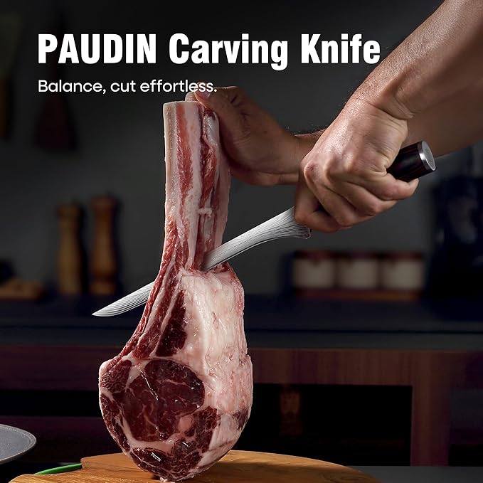 PAUDIN 10 Inch Ham Slicing Knife, Professional Carving Knife for Meat, High Carbon Stainless Steel, Ergonomic Pakkawood Handle with Sheath, Ultra Sharp Blade for Prosciutto/Jamon Serrano, Gift Box