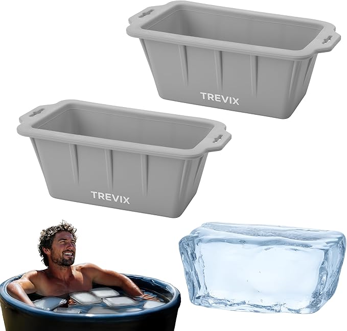 Trevix Ice Block Mold for Ice Bath (2 PCS) - Makes 9 LBS Large Ice Cube Molds, Reusable Ice Cube Tray, Large Silicone Ice Molds (Gray, 2pcs(9lbs))