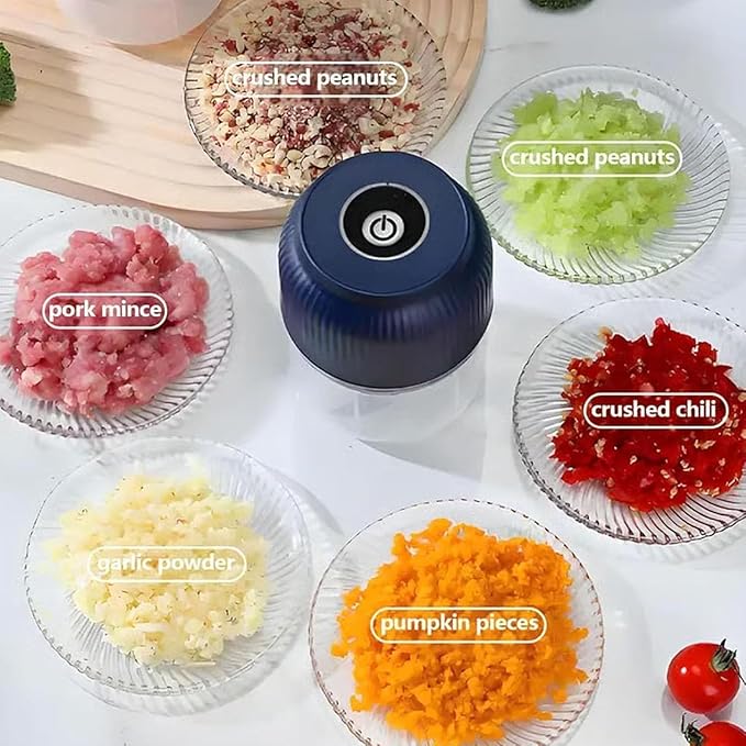 2026 New Electric Garlic Chopper, Mini Portable Veggie Chopper, Small Cordless Garlic Choppers Mincer, USB Rechargeable, 350ML Electric Mini Veggie Cutter for Onion, Garlic, Chili, Ginger (Blue*2)