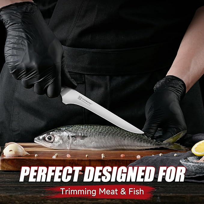 KEEMAKE Carving Knife Set - 12" Brisket Knife & 10" Butcher Knife & Boning Knife Set for Meat Ham Cutting Razor Sharp with Ergonomic Handle Full Tang Design