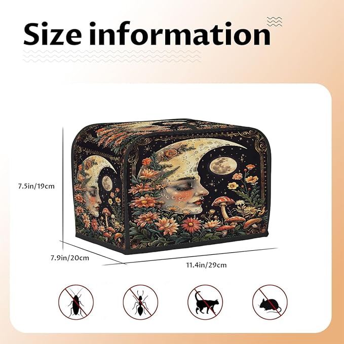 Flowers Moon Mushroom Face Toaster Cover 2 Slice Dust and Fingerprint Protection Toaster Bread Maker Covers Washable Kitchen Small Appliance Covers for Kitchen Accessories Decor Bakeware Women Gift