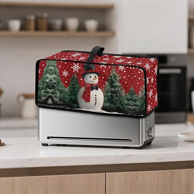 Christmas Snowman Toaster Cover 2 Slice Red Xmas Party Slim 2 Slice Toaster Cover Easy to Fold and Carry, Heat-Resistant Dustproof Kitchen Appliance Protector