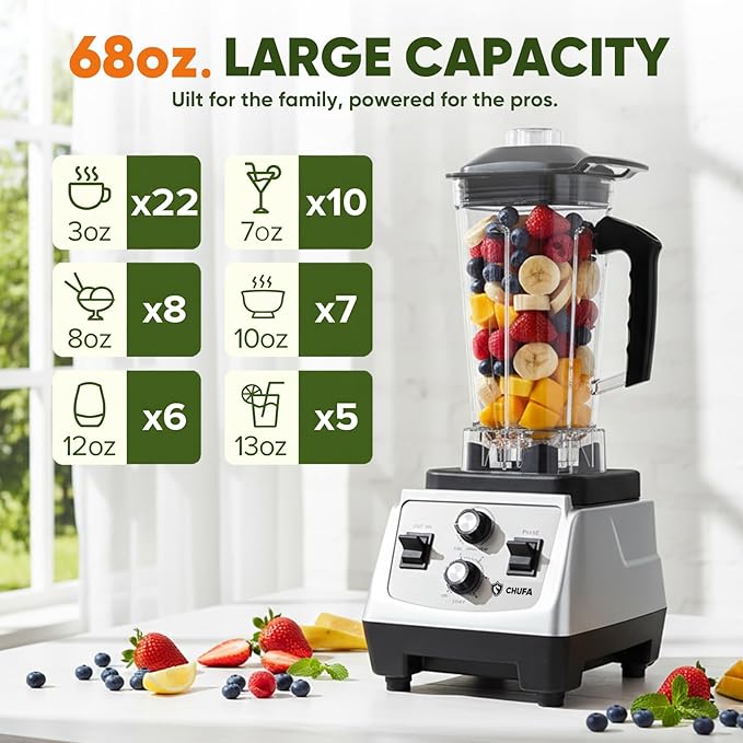 Countertop Blender, 2000W High-Power Smoothie Blender with 68oz BPA-Free Jar, 28,000 RPM, Variable Speed & Pulse, 8-Blade Stainless Steel, Tamper Included, Quick Self-Cleaning, Dishwasher-Safe Jar