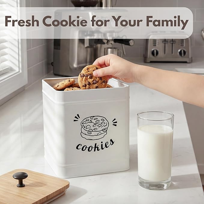 PERFNIQUE Cookie Jar with Lid Airtight, Cookie Tin with Bamboo Lid, Cute Cookie Jars for Kitchen Counter Decorative, 1 Gallon Food Storage Container for Candy, Cookies, Dessert, Farmhouse Home Decor
