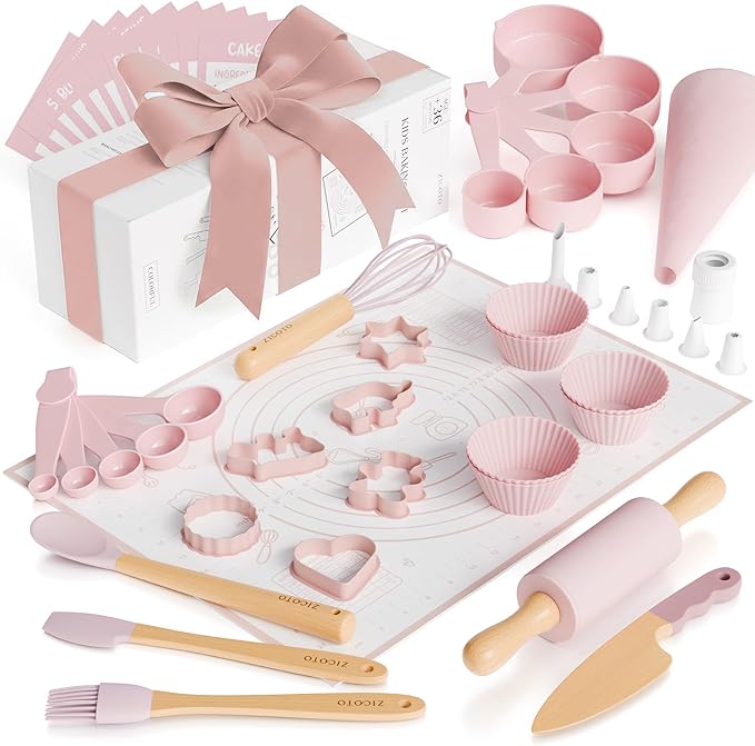 Wooden Baking Set for Kids - A Complete Set of Real Kitchen Utensils Gives Toddlers a Fun Cooking Experience - Durable Safe to Use Tools are Perfect for Gifting to Create Lasting Family Memories