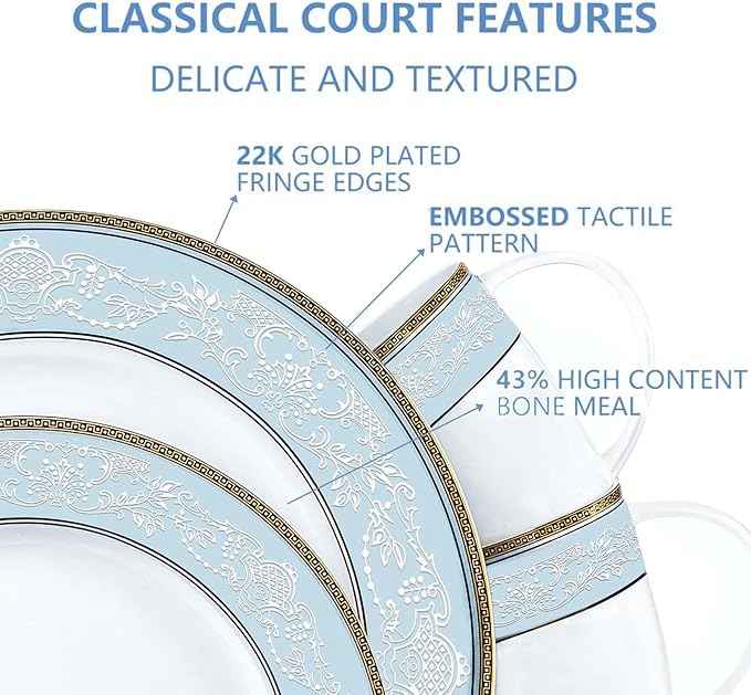 Fine Bone China Dinnerware Set,16 Pcs Classic Relief Pattern Gilt Edged High Grade Porcelain Tableware Sets For 4 People with Gift Box Packaging