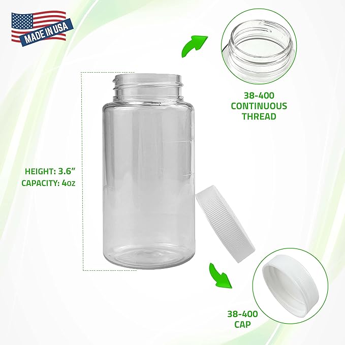 Oil Sampling Bottle - Made in USA - Pack of 24 Oil Analysis Sampling Clear Plastic Bottle 4 oz (120 ml) Capacity with 38-400 Cap Size - FDA Compliant and BPA Free …