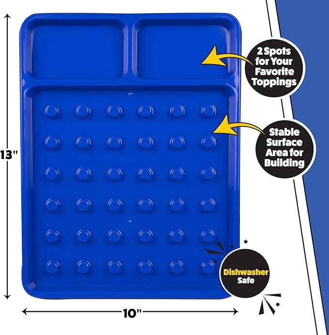 Building Brick Electric Waffle Maker- BLACK with 2 Construction Eating Plates- Cook Fun Shaped Waffles Pancakes like Houses, Cars & More- Stack & Build Creations on Serving Dishes, Morning Activity