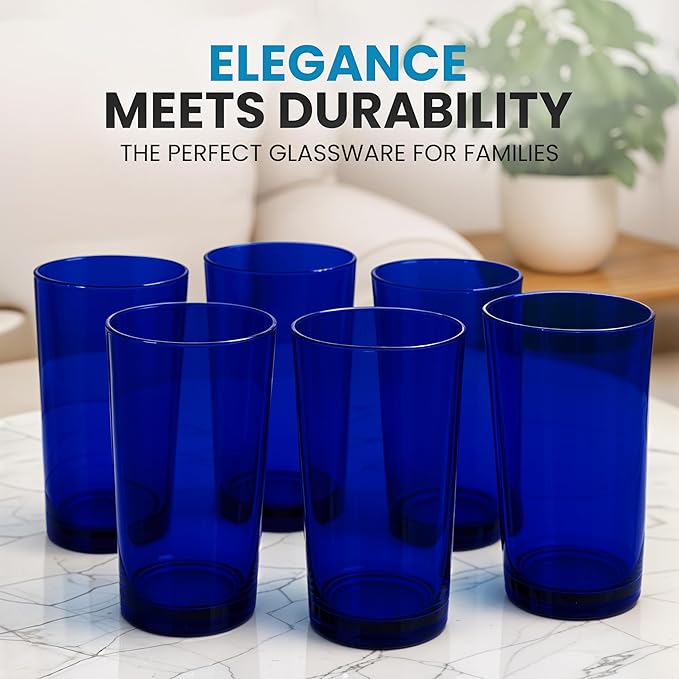 Zulay Kitchen Plastic Drinking Glasses (Set of 6) – 16oz Acrylic Shatterproof Water Cups for Home, Kitchen & Outdoors – Cobalt Blue Glass Look – BPA & Lead-Free – Top-Rack Dishwasher Safe