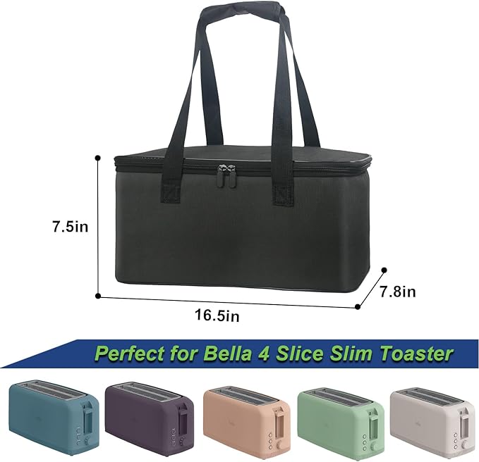 Carrying Bag for Bella 4 Slice Slim Toaster, Portable Outdoor Toaster Travel Carrier Bag Case for Bella, Waterproof & Heat-Resistant 4 Slice Bread Maker Bag with Aluminum Foil Lining