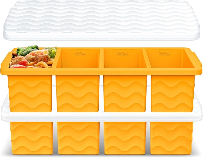 Doasuwish Silicone Freezer Tray for Soup with Lid – 1-Cup Soup Container Cube Style Ice Cube Trays for Freezer, Meal Prep & Food Storage, Freeze 250mL/125mL Portions – 2 Pack