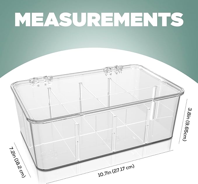 Utopia Home - Tea Bag Organizer With Lids, (1 Pack) Clear Pantry Storage Box - Stackable Partition Organizers or Holder With Lids For Drawers, Countertops, Fridge, Kitchen, Snack & Spice Organization