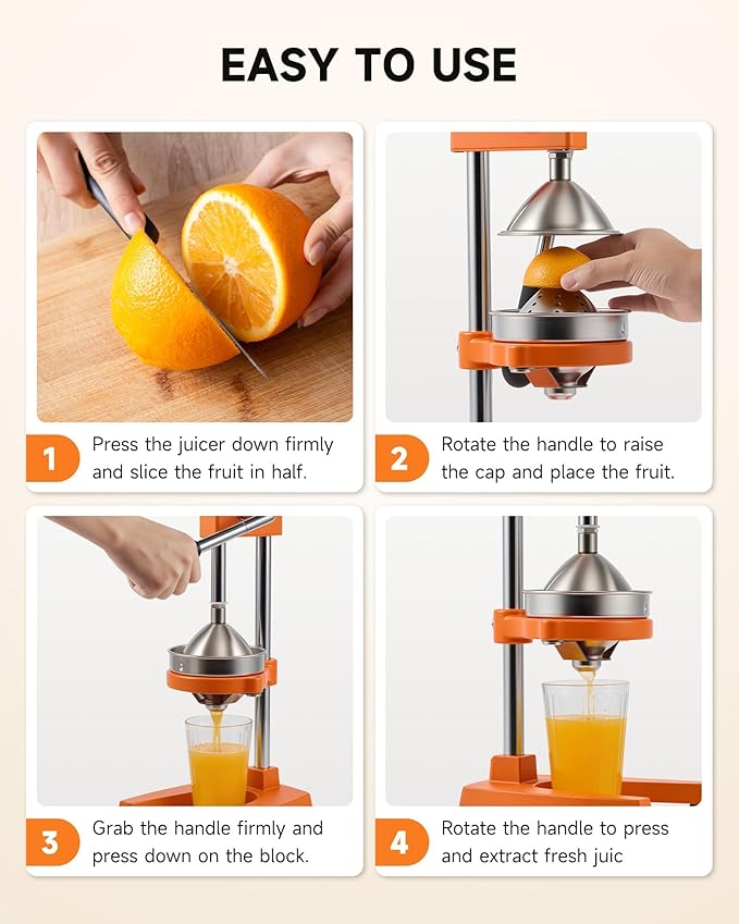 CO-Z Manual Citrus Juicer, Heavy-Duty Manual Juicer with Conical & Flat Pressure Plates, Professional Lemon Squeezer for Orange Pom Lime Lemon Juice, Dishwasher Safe Juice Press, Orange