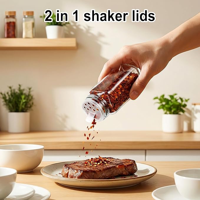 AISIPRIN Spice Rack with Spice Jars 398 Labels,4oz 24 Pcs Spices Jar with Bamboo Airtight Lids,Spices Container Set Seasoning Organizer for Countertop, Cabinet, Kitchen, Pantry, Cupboard