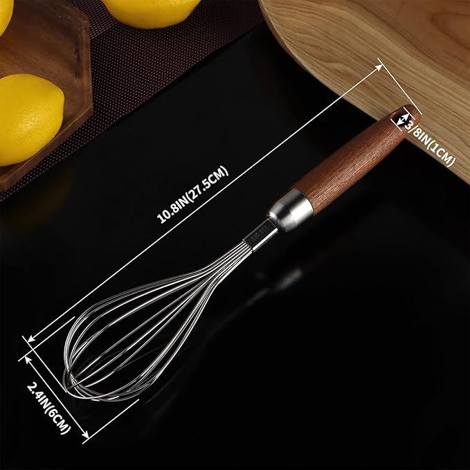 304 Stainless Steel Whisk with Wooden Handle, Balloon Egg Beater Versatile for Stirring, Beating, Whisking, Blending, Mixing Egg, Cake Batter, Bread Flour, Gravy or Sauces