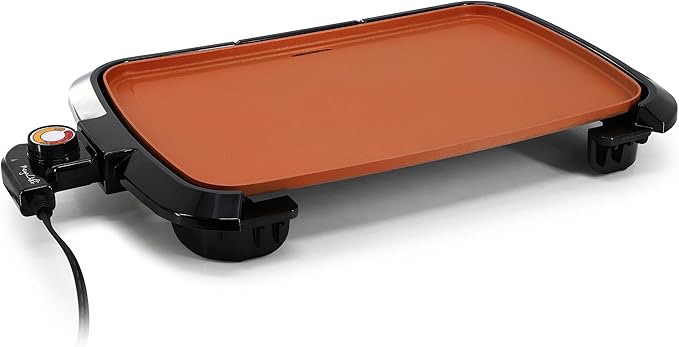 MegaChef Electric Grill with Copper Non-Stick Coating, Removable Drip Tray & Adjustable Temperature Control, Versatile Small Kitchen Appliance (16 Inch Grill)