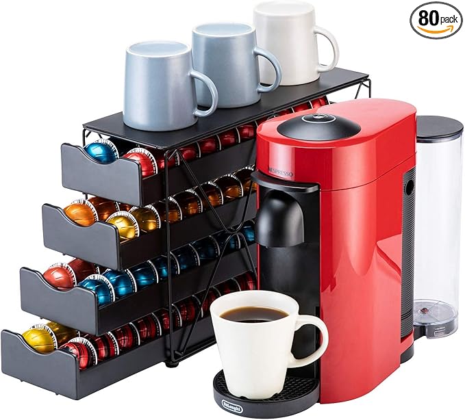 FlagShip for Nespresso Pod Holder Drawer Large Mullti Tier Coffee Pod Holder Vertuo (4 Tier (80Pods Capacity))