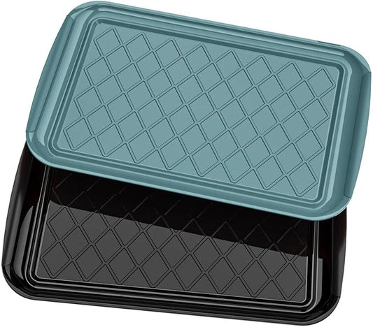 Grilling Prep & Serve Trays for Party- Set of 2, Large Serving Platters for Raw and Cooked Food, Dishwasher Safe, 17"×10.5" Stackable Plastic Party Supplies for Grilling, BBQ, Meal Prep - Green, Black