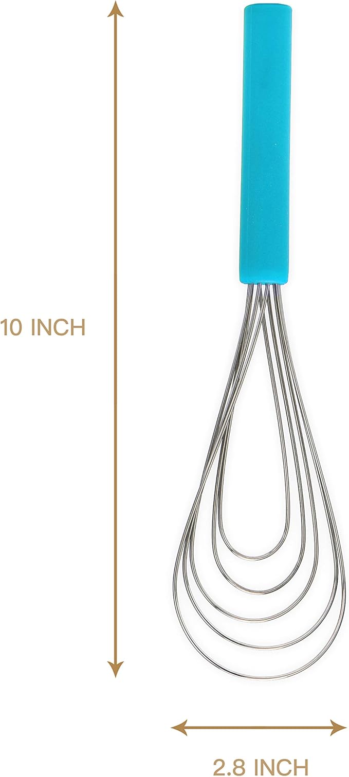 Flat Whisk Silicone Handle Non Slip 10" - 5 Wires Whisk with 10 Heads for Kitchen Cooking Color by Jell-Cell (Sky Blue)