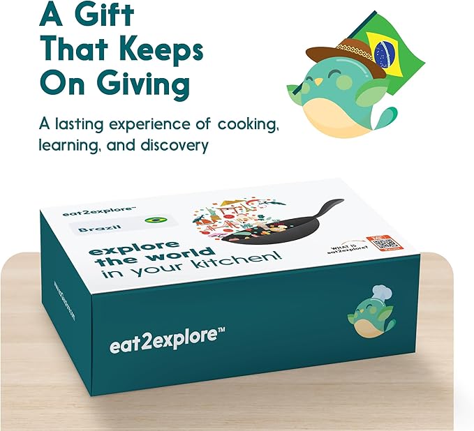 eat2explore Cooking Kits for Kids 15 Pcs – Interactive & Educational Kids Cooking Sets Real for Ages 5 and Up,3 Recipe Cards & Global Ingredients – Fun for Young Chefs (Brazil Edition)