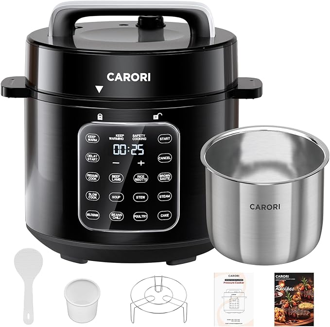 Electric Pressure Cooker 6 Qt, 9 Functions Programmable Instant Pot with IMD Touchscreen, Rice Cook, Slow Cook, Steam, Sauté, Warm, 16+ Safety Features, 1000W Black