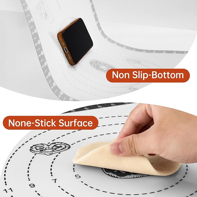 Silicone Baking Mat with 10 Recipes, Extra Thick Silicone Mats for Baking, Non Stick Pastry Mat,Reusable kneading Dough Rolling Mat for Cookie, Macaron, Bread, Pizza Black 26X16 INCH