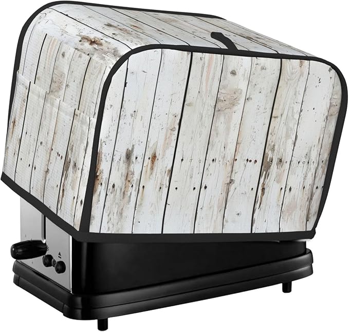 Chic White Wood Toaster Cover 2 Slice, Cute Rural Bread Machine Cover, Washable Dust-Proof Cover for Kitchen Small Appliance Cover,with Top Handle