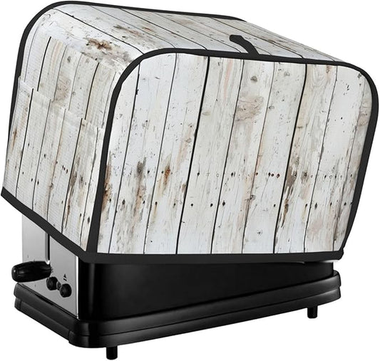 Chic White Wood Toaster Cover 2 Slice, Cute Rural Bread Machine Cover, Washable Dust-Proof Cover for Kitchen Small Appliance Cover,with Top Handle
