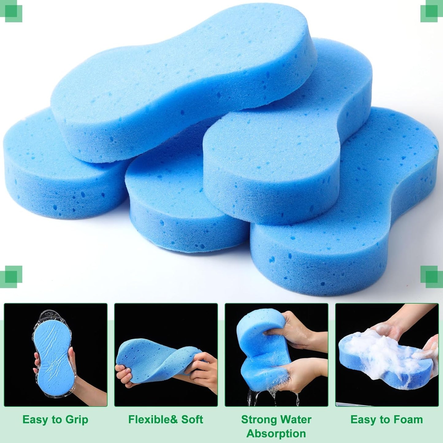 Vesici 24 Pack Car Wash Sponges Large Sponges Bulk Big All-Purpose Scrubber Thick Foam Car Cleaning Supplies for Washing Boat Kitchen Household with Single Vacuum Compressed Packing (Blue)
