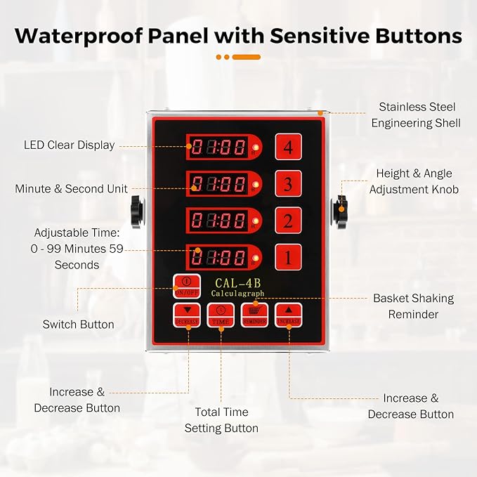 BEAMNOVA 4 Channel Digital Kitchen Timer with Loud Adjustable Alarm, Stainless Steel Commercial Cooking Timer for Restaurant, 0-99h Hours Minutes and Seconds Countdown
