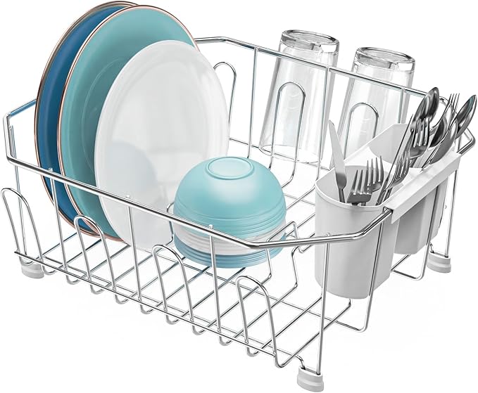 GSlife Small in Sink Dish Drying Rack - Stainless Steel Compact Dish Drainer for RV Kitchen Apartment Sink, Rust Resistant Inside Sink Rack, 1–2 Person Households, 11.6" W x 13.4" L, Silver