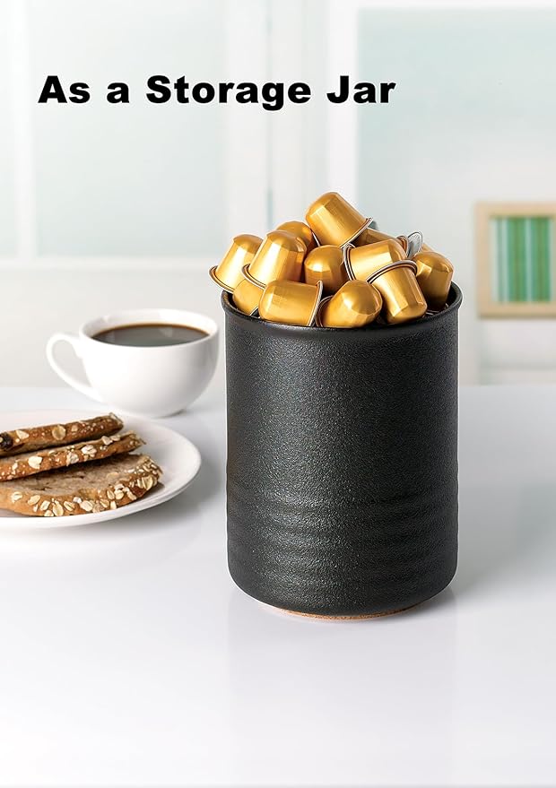 Utensil Holder, 6.7" Ceramic Kitchen Utensil Crock for Countertop Cooking, Modern Utensil Caddy Jar Organizer for Farmhouse Kitchen Counter Décor, Textured Black