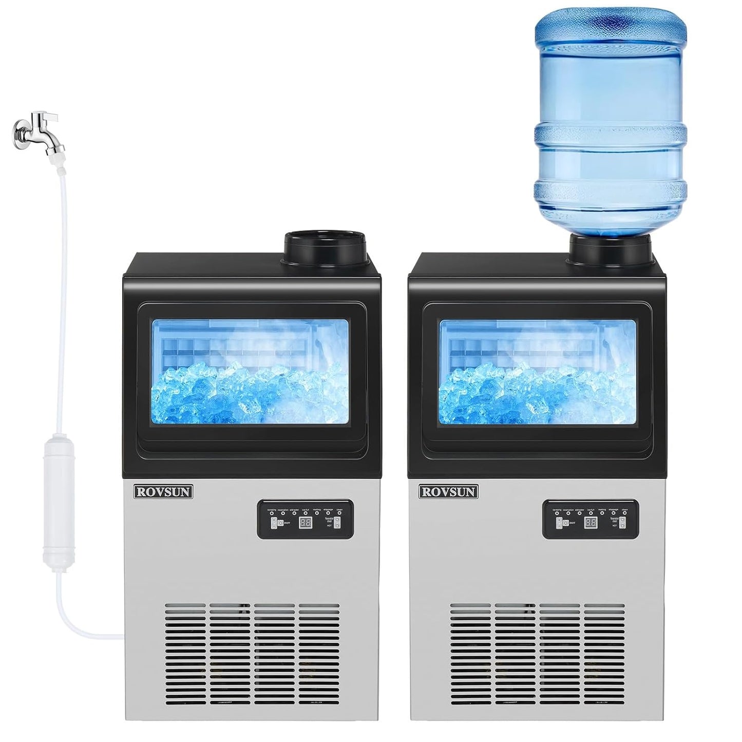 ROVSUN 90LBS/24H Ice Maker Machine with 2 Water Inlets, Freestanding & Countertop Ice Machine with 11lbs Storage Bin, Ice Scoop & Water Filter for Home Office Light Commercial Restaurant Bar Cafe Use