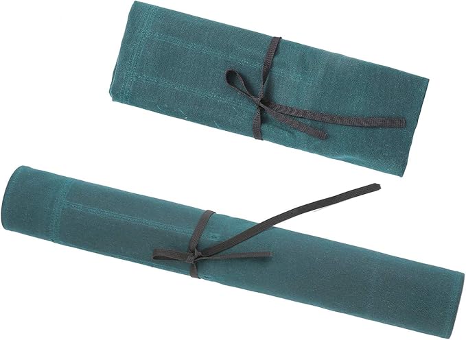 Denifiter Heavy Duty Waxed Canvas Chef Knife Storage Roll Bag With 7 Slots, Waterproof And Durable (Dark Green)