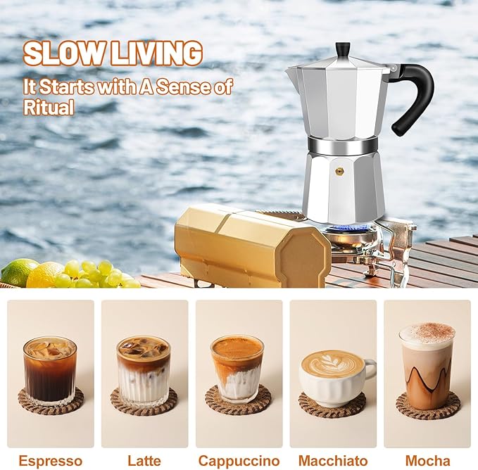 9 Cup Aluminum Espresso Stovetop Moka Pot Express Coffee Maker Percolator Italian Classic Mocha Coffee Machine for Italian and Cuban Cafe Brewing for Home & Camping 450ml 15oz