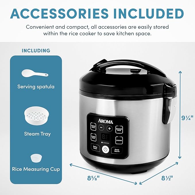 AROMA® CoreCoat™ Digital Rice Cooker & Steamer for Brown Rice with Nonstick Ceramic Coating (8 Cups Cooked, 4 Cups Uncooked)