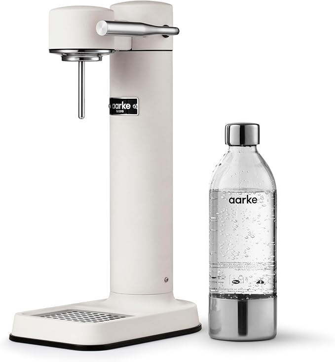 Aarke Carbonator lll, Sparkling & Carbonation Water Machine, Stainless Steel with PET BPA-Free Reusable Bottle Volume 1L/34 fl oz (Matte White)