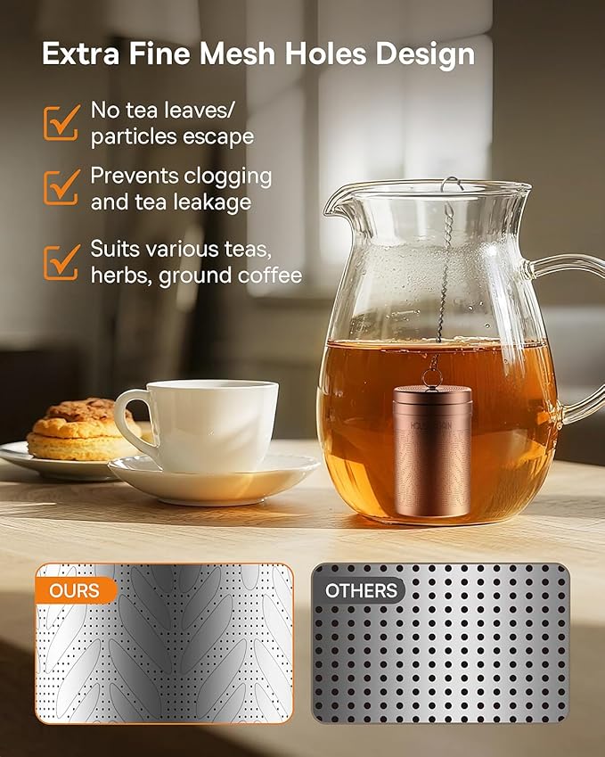 House Again Tea Strainers for Loose Tea, Extra Fine Mesh Tea Infuser, Updated Slim Threaded Lid & 304 Stainless Steel, Tea Ball Filter Bags Diffusers, Loose Leaf Tea Steeper for Brew Spices