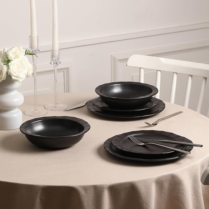 Stone Lain Oasis 4-Piece Dinner Plate Set Stoneware, Black