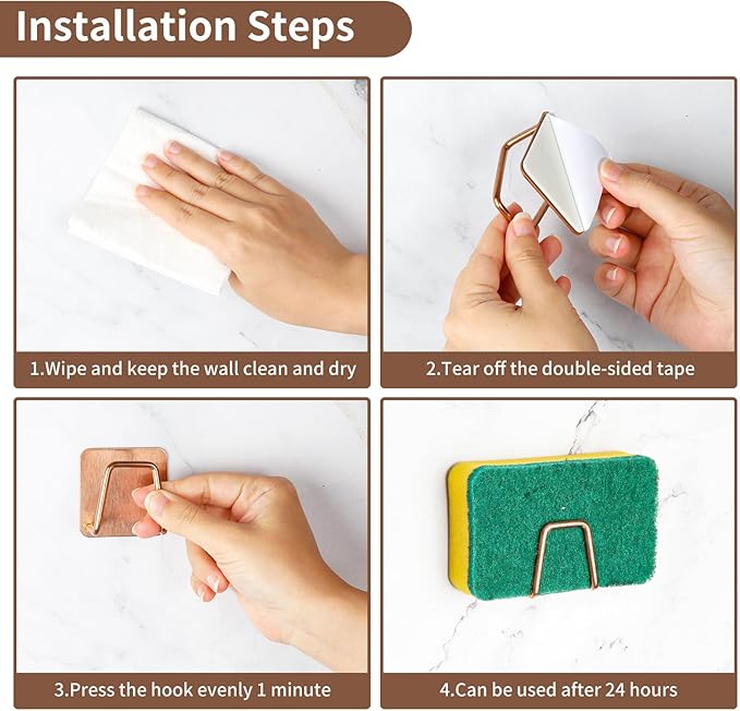 2 Pcs Sponges Holder Sink Caddy for Kitchen Accessories,No Drilling.Stainless Steel Rust Proof Waterproof.Versatile Kitchen Organizer Suitable of Hang Dish Sponge,Dishcloth,Brush.Rose Gold